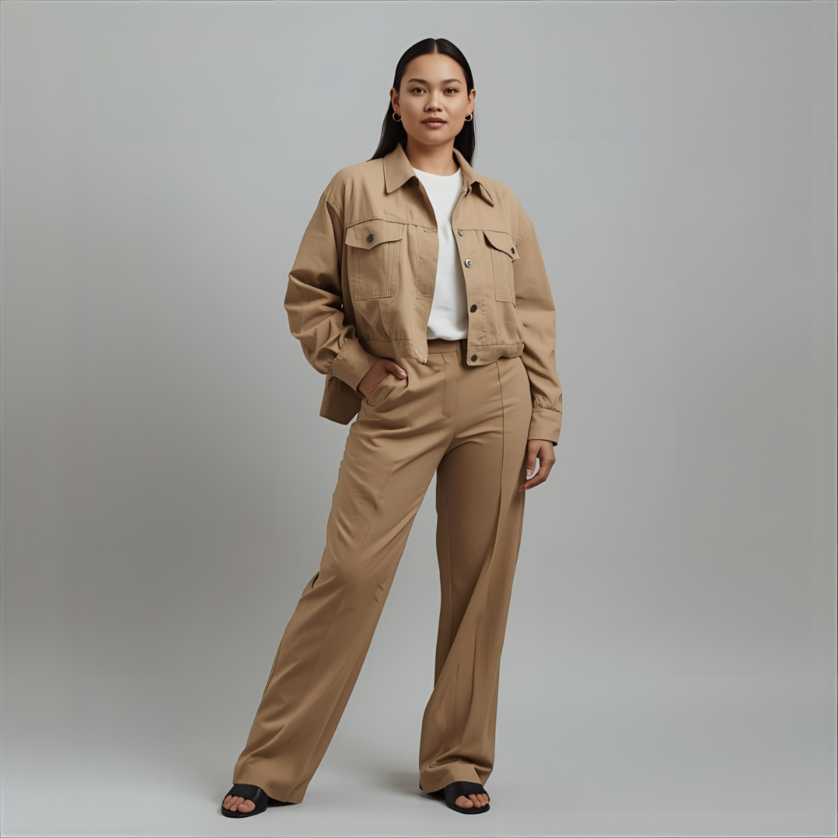 NOÉRIA | Veste mi-longue beige sable