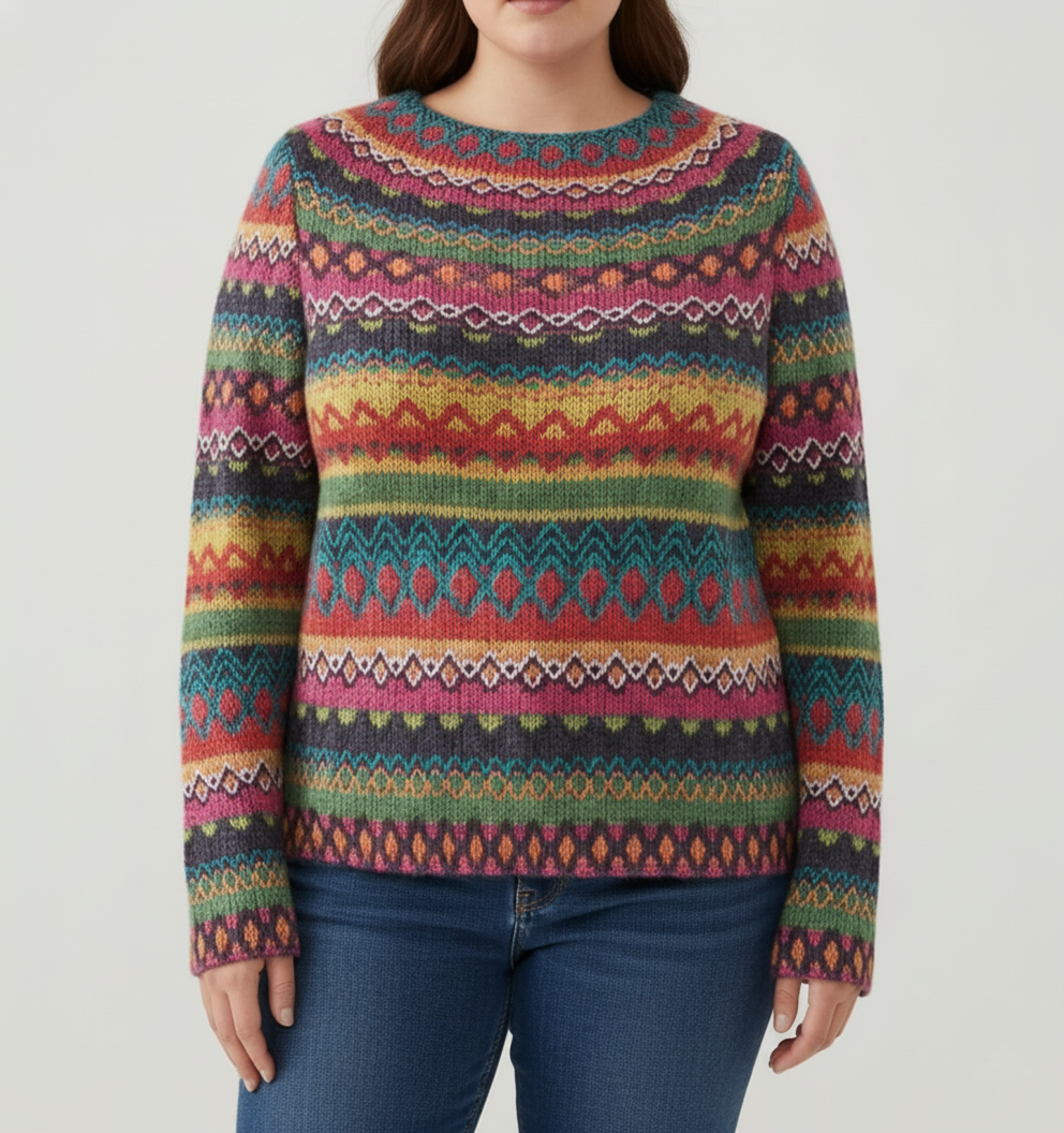 Pull Tricoté Multicolore Grande Taille pour Femmes