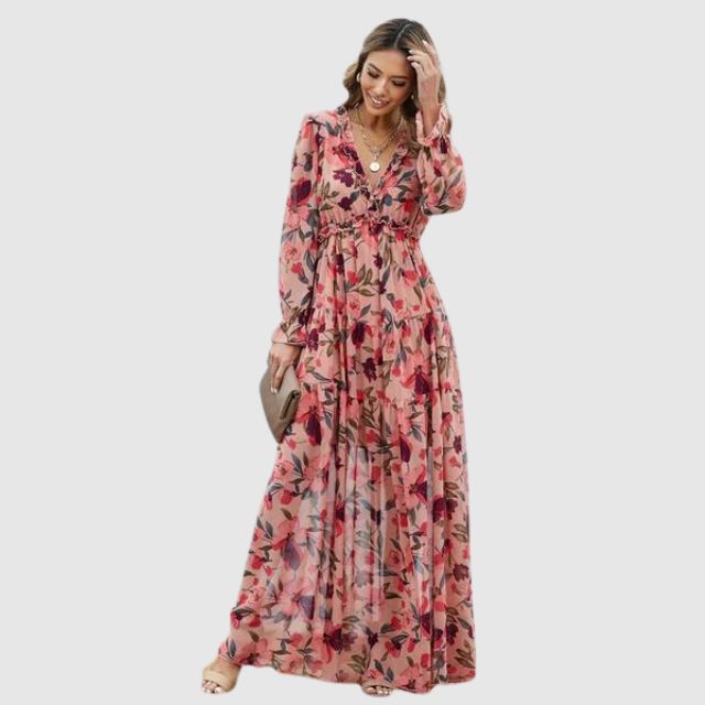 Maxi Robe en Chiffon à Motif Floral