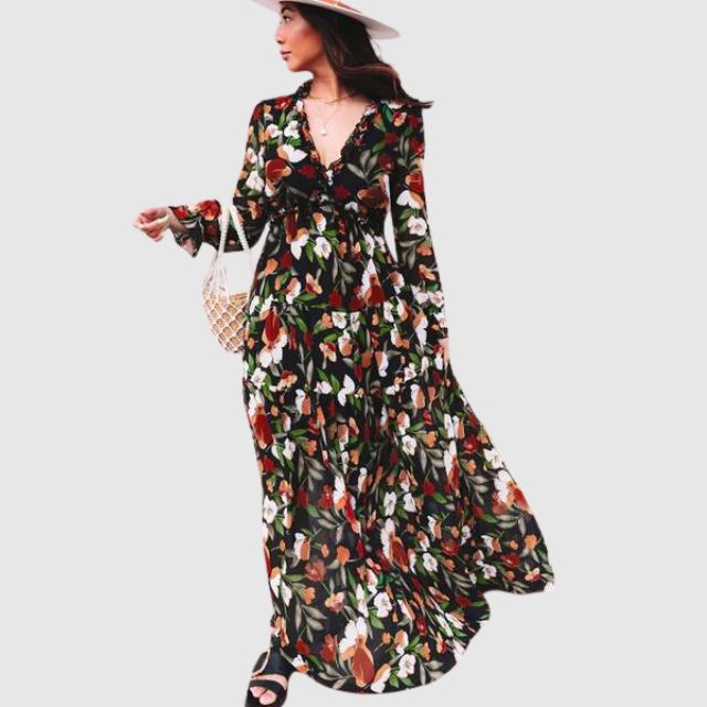 Maxi Robe en Chiffon à Motif Floral