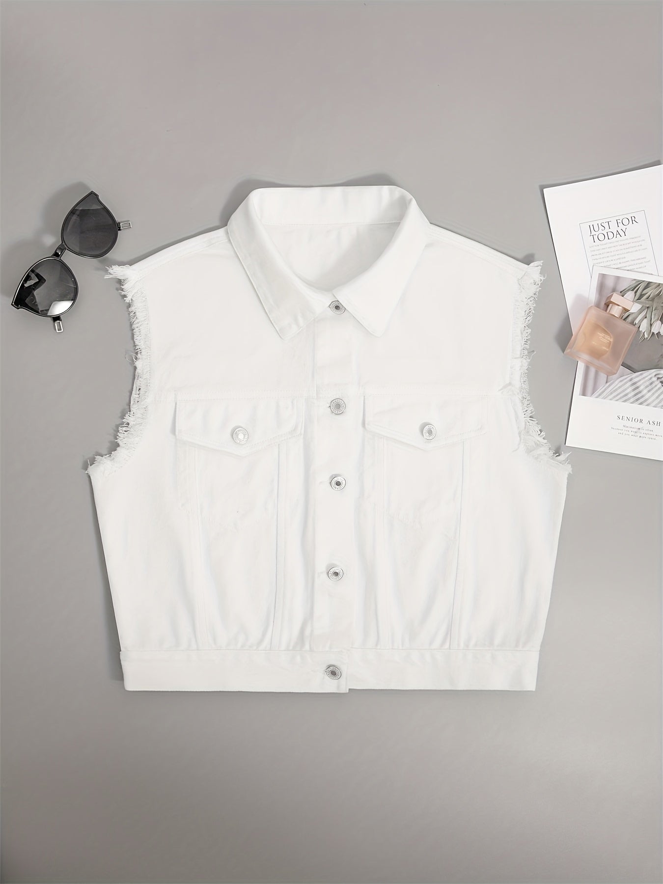 Johanna - Veste en Jean Sans Manches avec Poches à Rabat