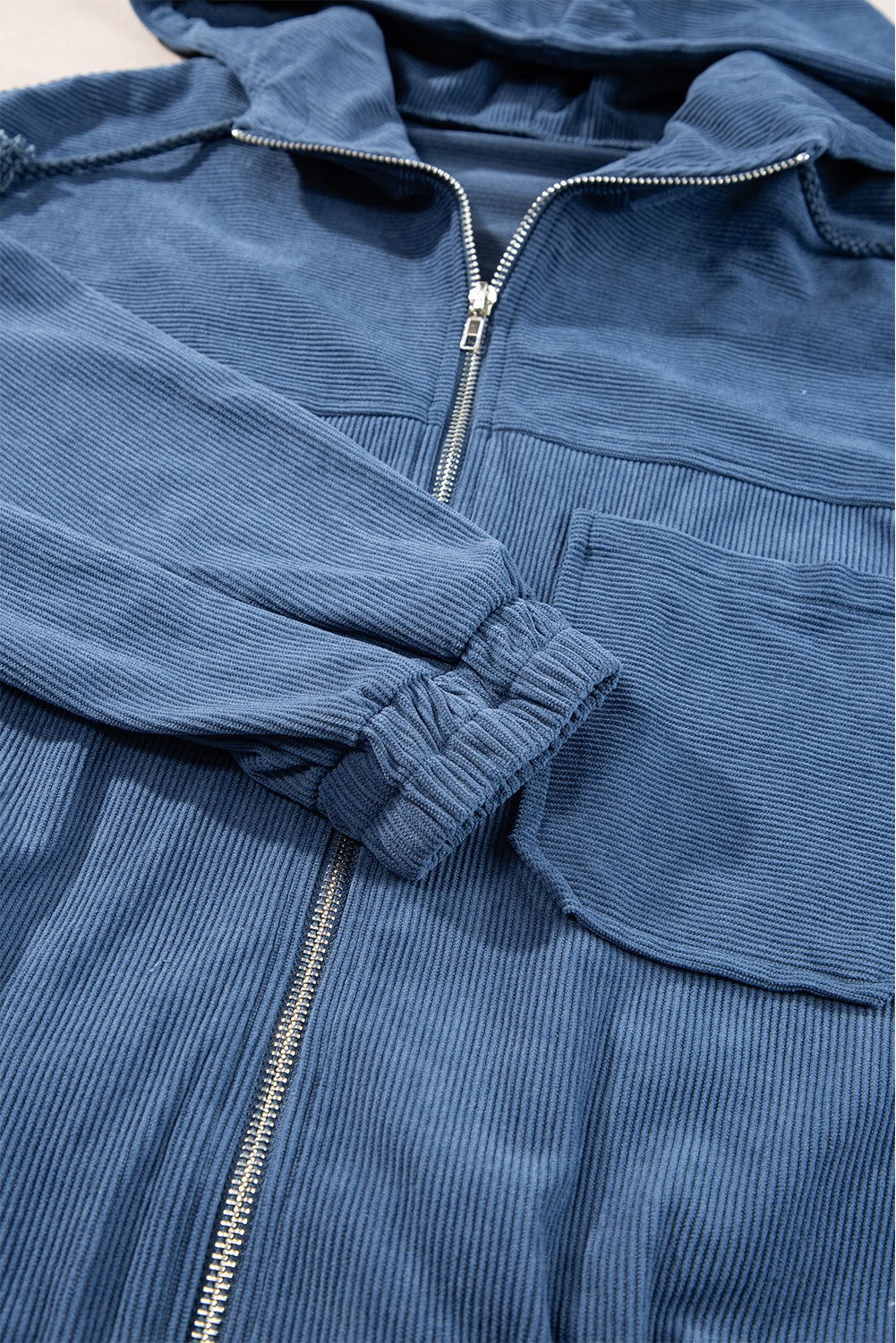 Veste Teal à Capuche avec Zip et Cordon de Serrage