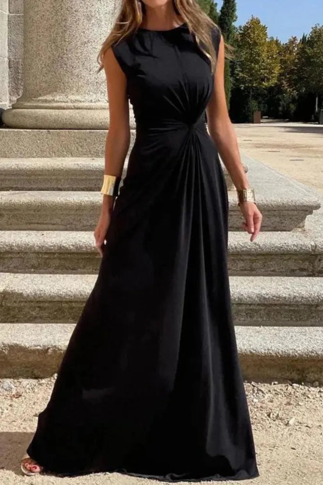 Robe Maxi Élégante à Manches Longues et Col V pour Femmes - Robe de Soirée Unie