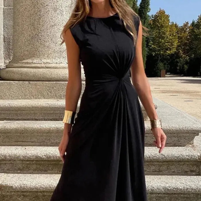 Robe Maxi Élégante à Manches Longues et Col V pour Femmes - Robe de Soirée Unie