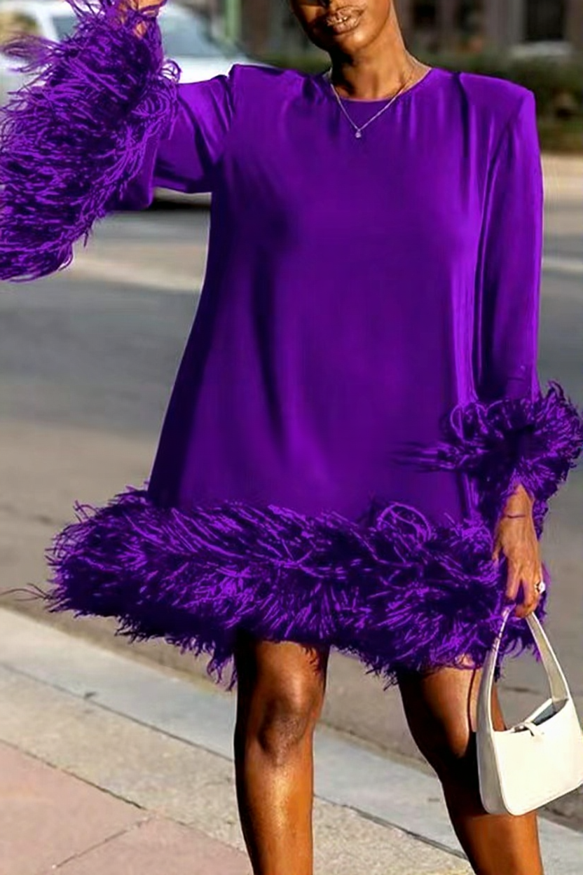 Mini Robe Asymétrique à Une Épaule avec Détails en Plumes