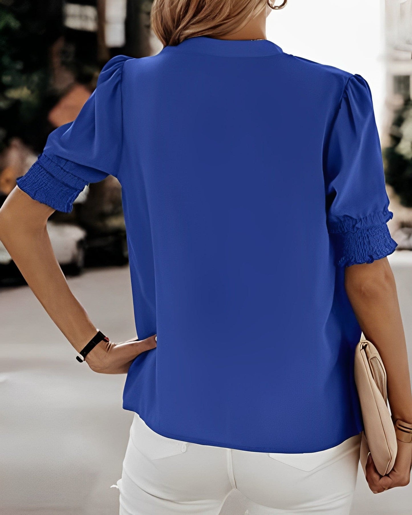 T-shirt à Col en V à Manches Courtes