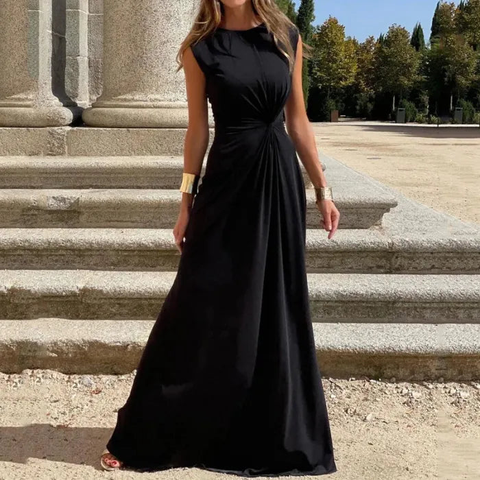 Robe Maxi Élégante à Manches Longues et Col V pour Femmes - Robe de Soirée Unie