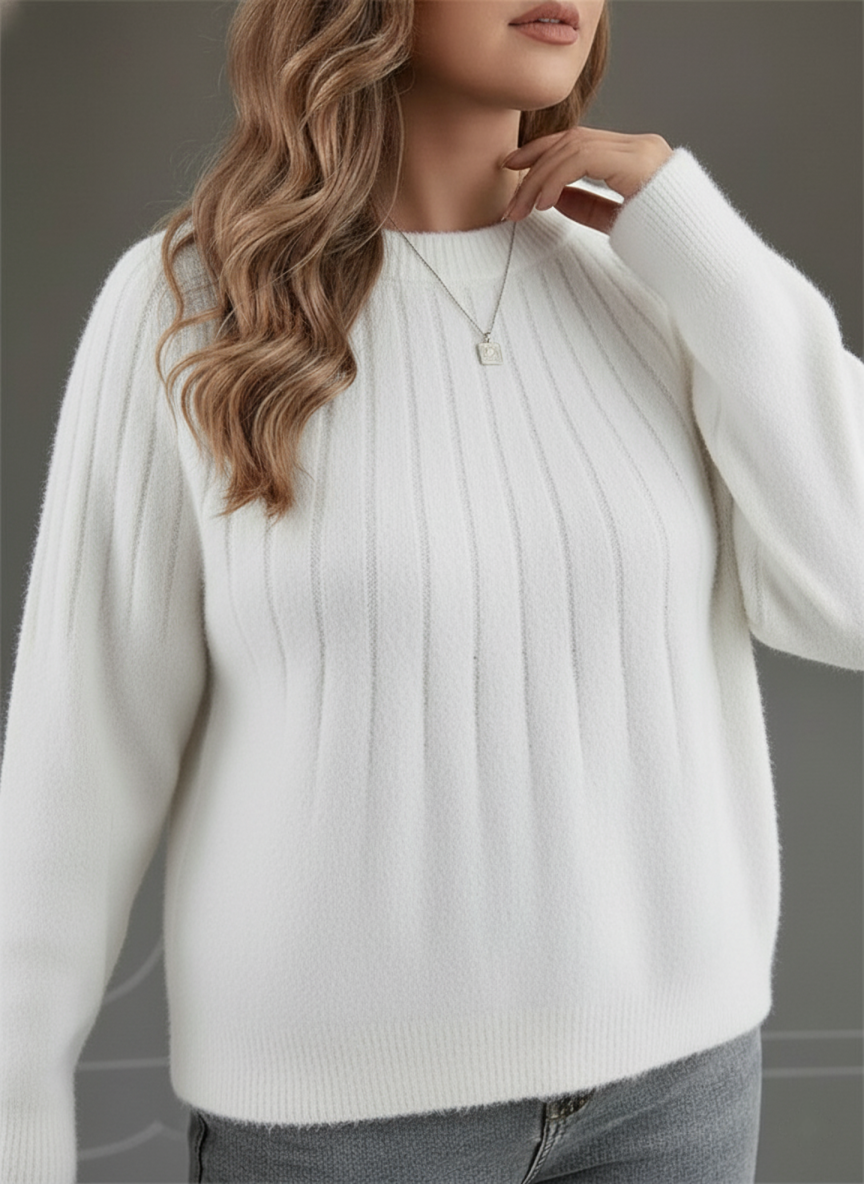 Pull en tricot côtelé doux pour femmes - Grande taille