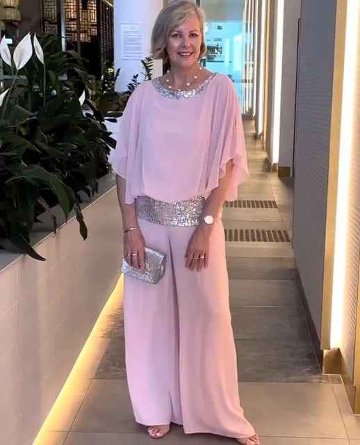 Ensemble de Soirée Chic : Top Brillant et Pantalons Palazzo