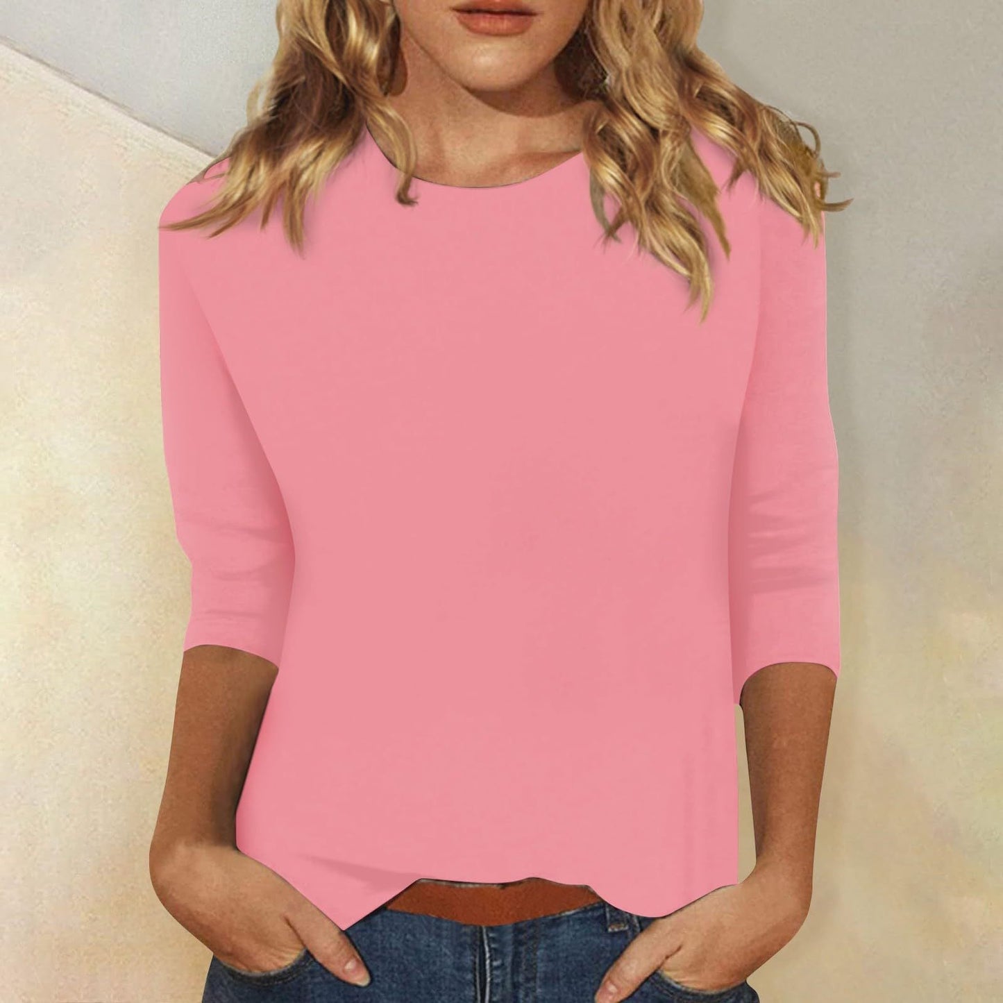 T-shirt décontracté pour femmes à manches 3/4 et ourlet arrondi - Heidi Fashion