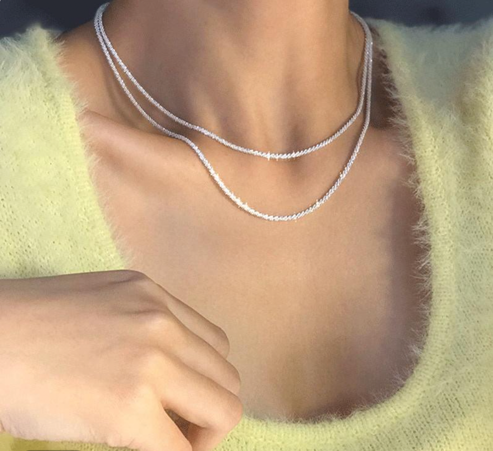 Collier Élégant en Argent à Double Chaîne pour Femmes - Design Céleste