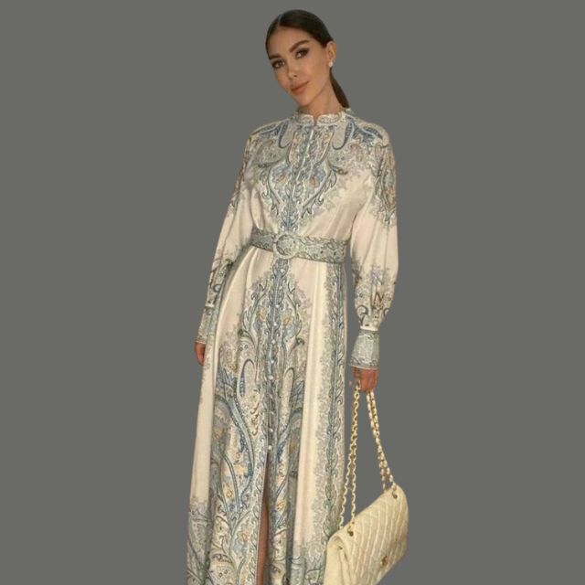 Robe A-Line à Imprimé Floral avec Ceinture