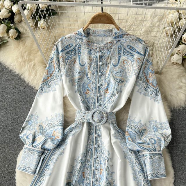 Robe A-Line à Imprimé Floral avec Ceinture