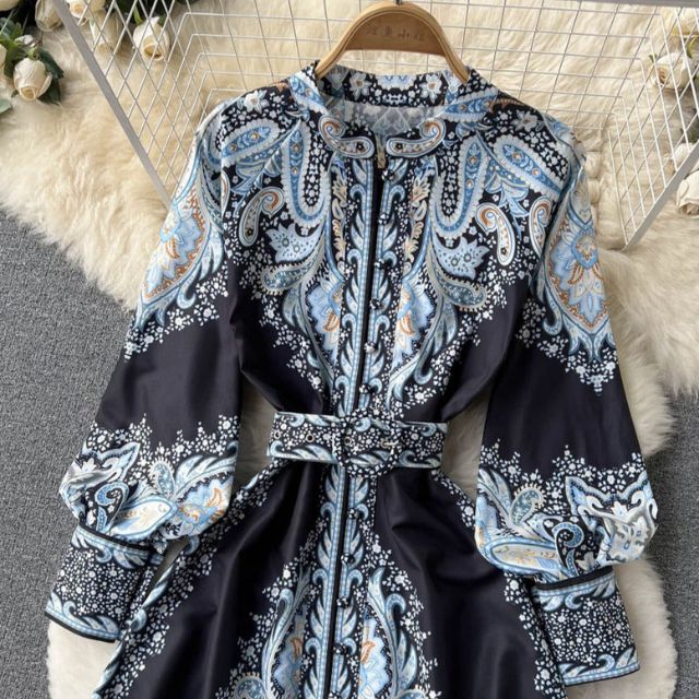 Robe A-Line à Imprimé Floral avec Ceinture