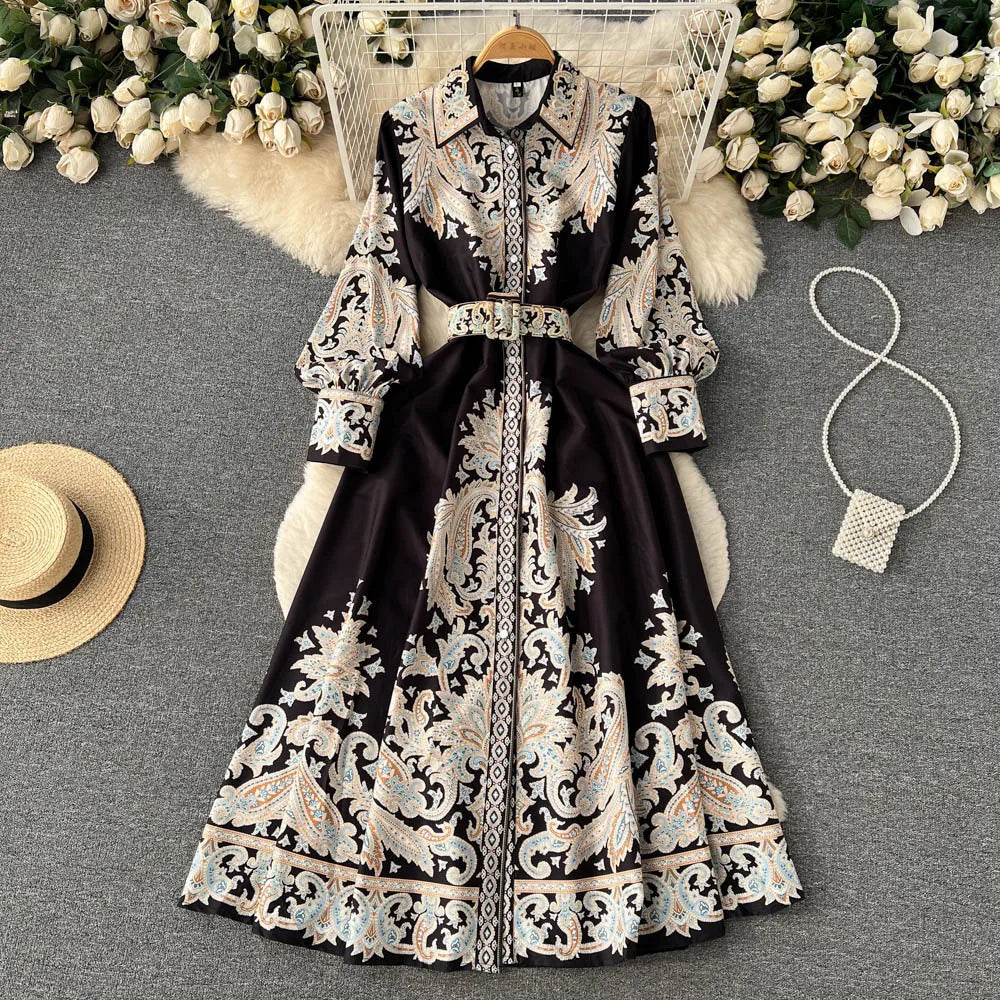Robe A-Line à Imprimé Floral avec Ceinture