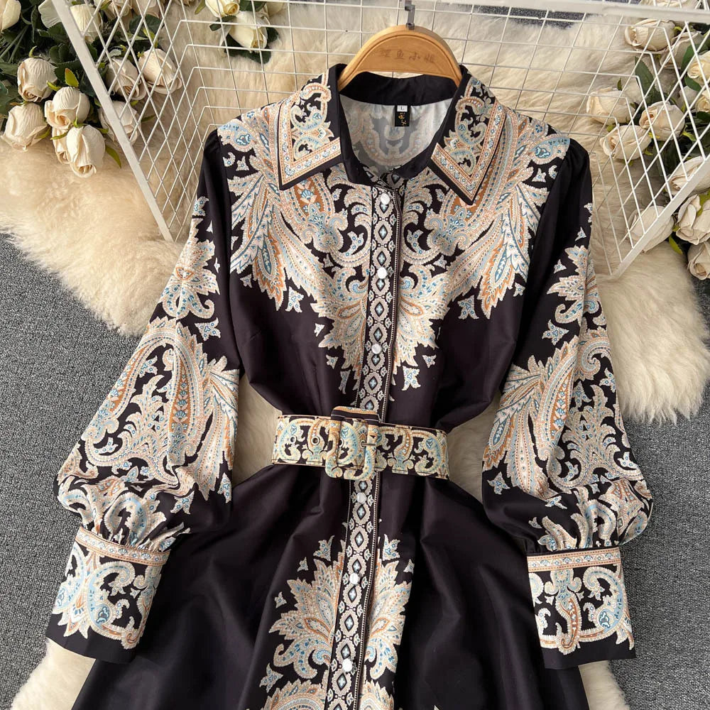 Robe A-Line à Imprimé Floral avec Ceinture