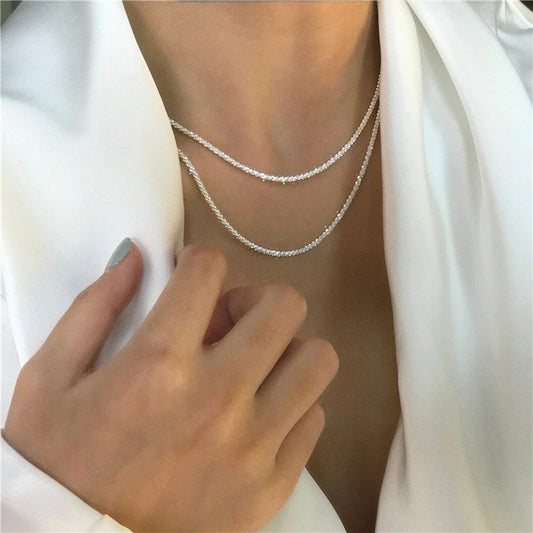 Collier Élégant en Argent à Double Chaîne pour Femmes - Design Céleste